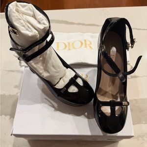 Dior Glossy Black Heels with Gold Accents